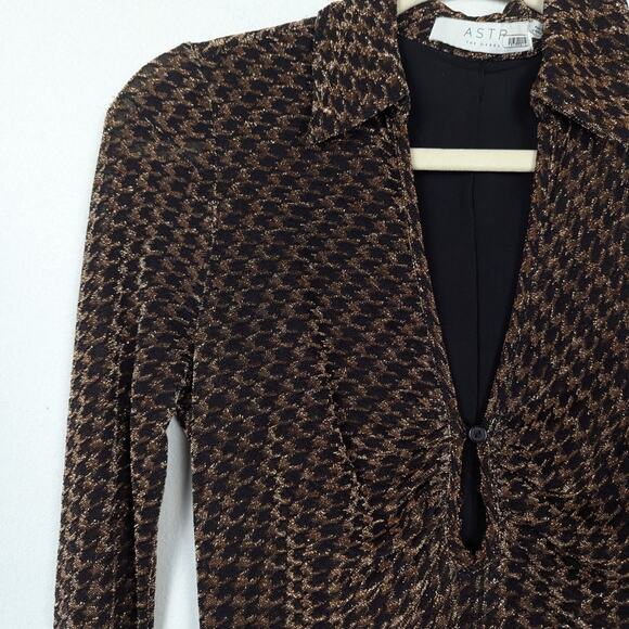 ASTR The Label Nia Copper Houndstooth Long Sleeve Mini Dress Size M - Picture 4 of 10
